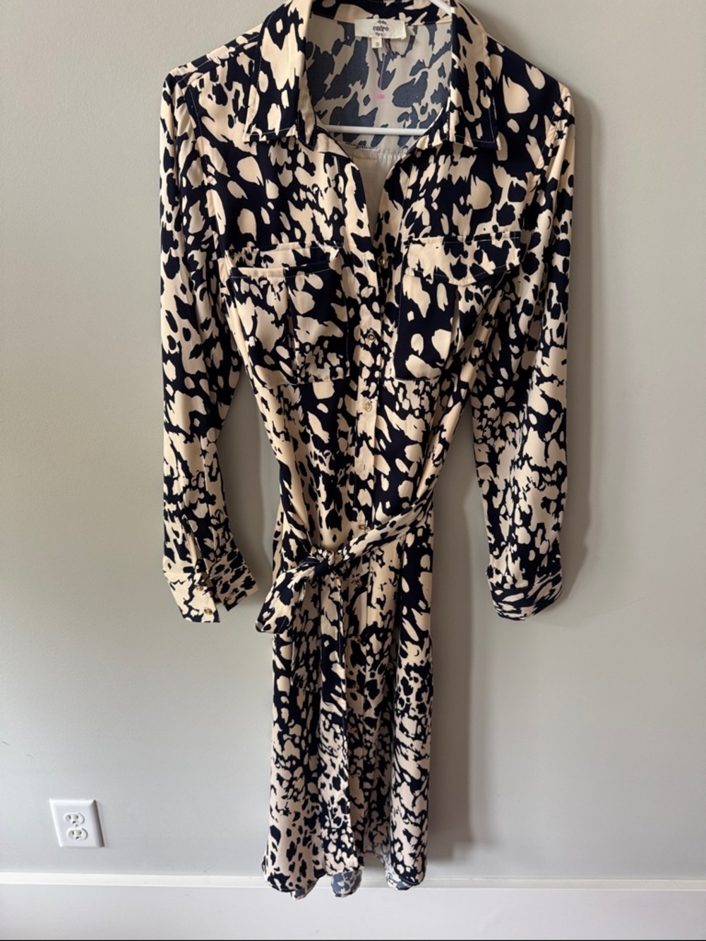 entro Black and Cream Abstract Print Long Sleeve Shirt Dress